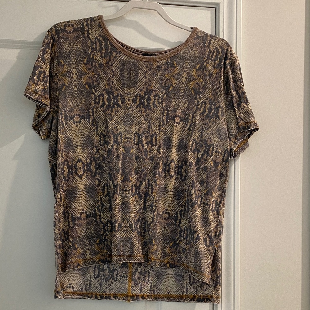 Free People Snake Print Short Sleeve Top - Brown and Tan